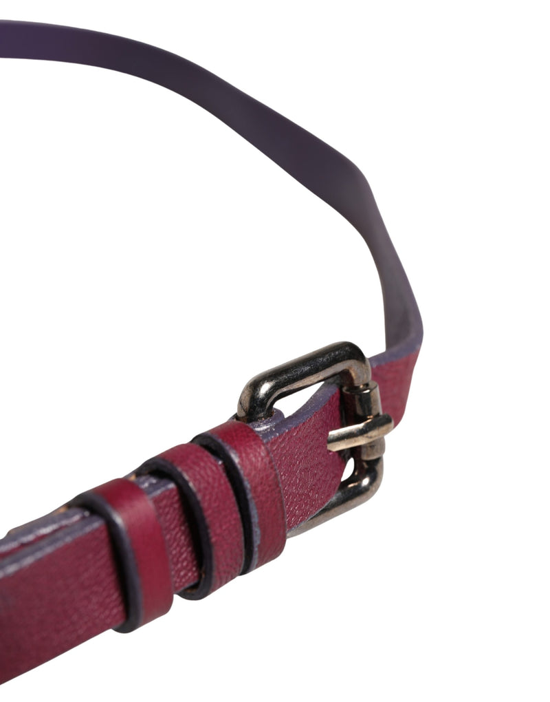 GF Ferre Maroon Leather Waist Belt with Silver Metal Buckle