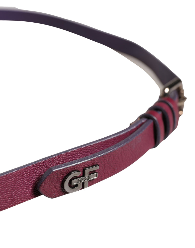 GF Ferre Maroon Leather Waist Belt with Silver Metal Buckle