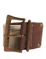 Ermanno Scervino Beige Brown Leather Canvas Belt with Metal Buckle
