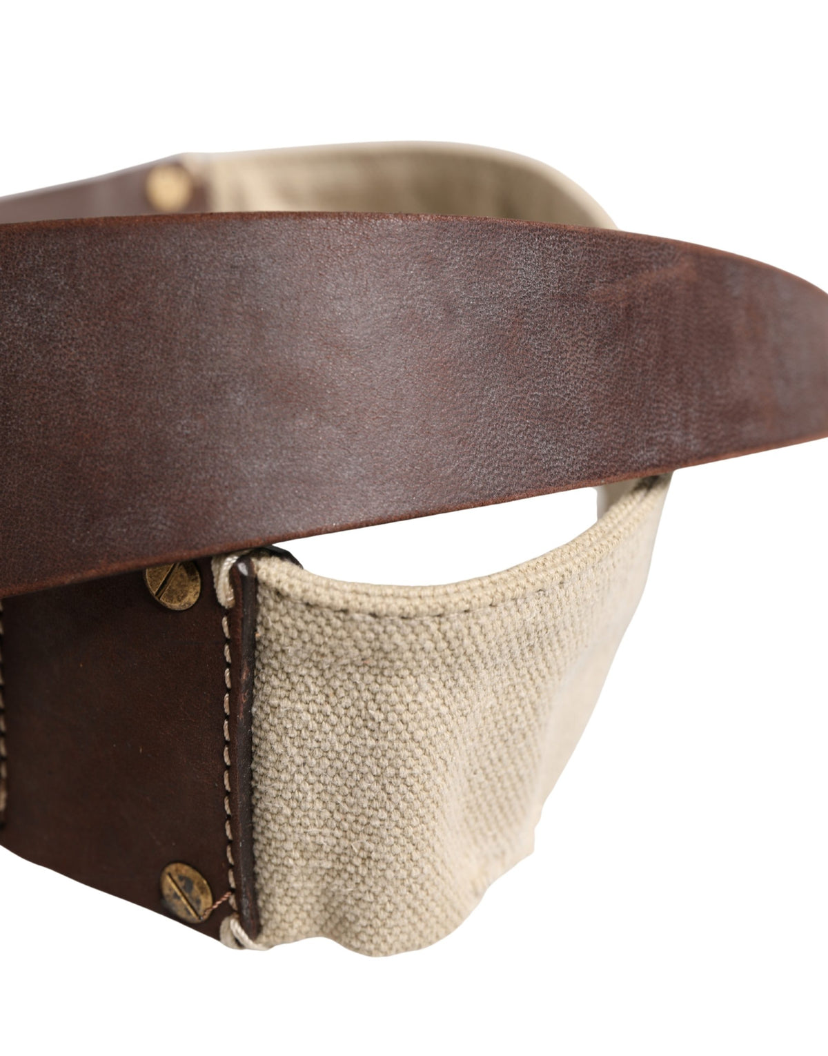 Ermanno Scervino Beige Brown Leather Canvas Belt with Metal Buckle