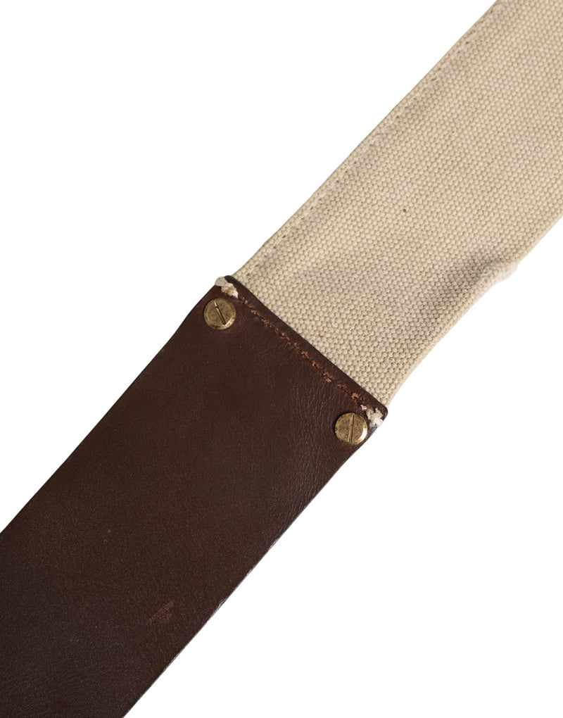 Ermanno Scervino Beige Brown Leather Canvas Belt with Metal Buckle