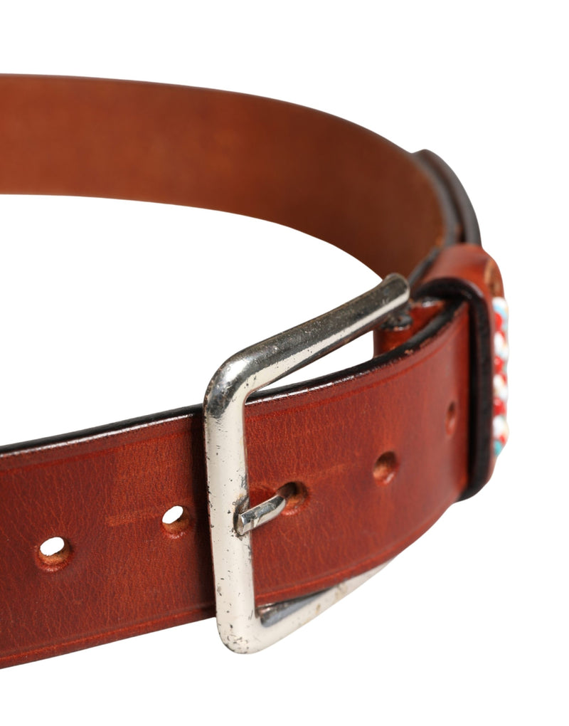 GF Ferre Bordeaux Wide Leather Waist Belt with Gold & Silver Buckle