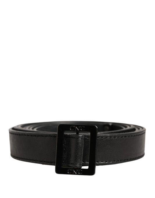 Costume National Ceinture en Cuir Noir avec Boucle Métallique Carrée