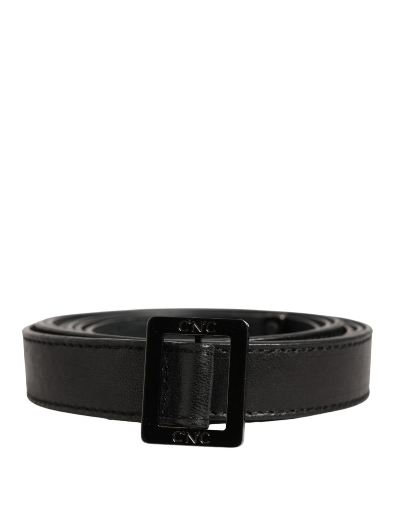Costume National Ceinture en Cuir Noir avec Boucle Métallique Carrée