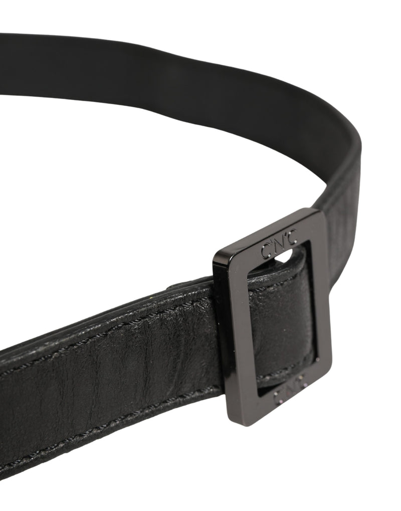 Costume National Ceinture en Cuir Noir avec Boucle Métallique Carrée