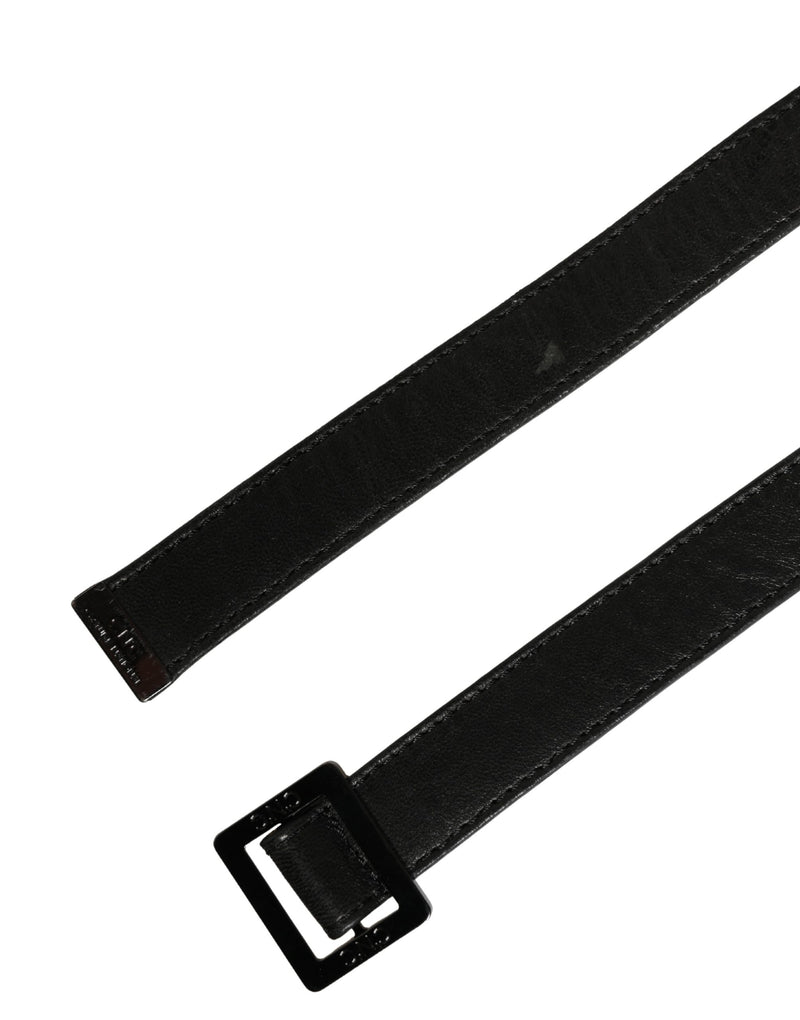 Costume National Ceinture en Cuir Noir avec Boucle Métallique Carrée