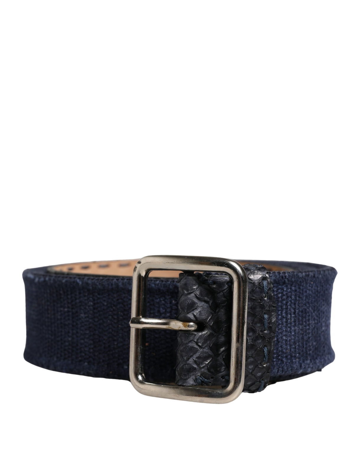Ermanno Scervino Dark Blue Canvas Belt with Silver Buckle