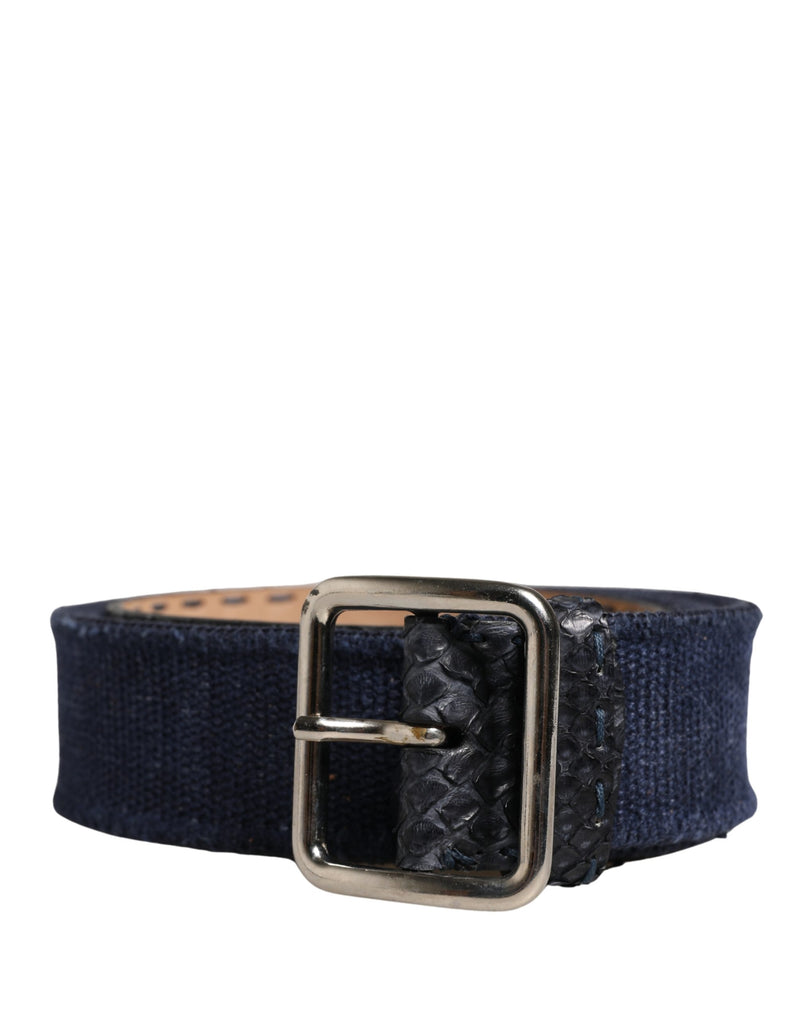 Ermanno Scervino Dark Blue Canvas Belt with Silver Buckle