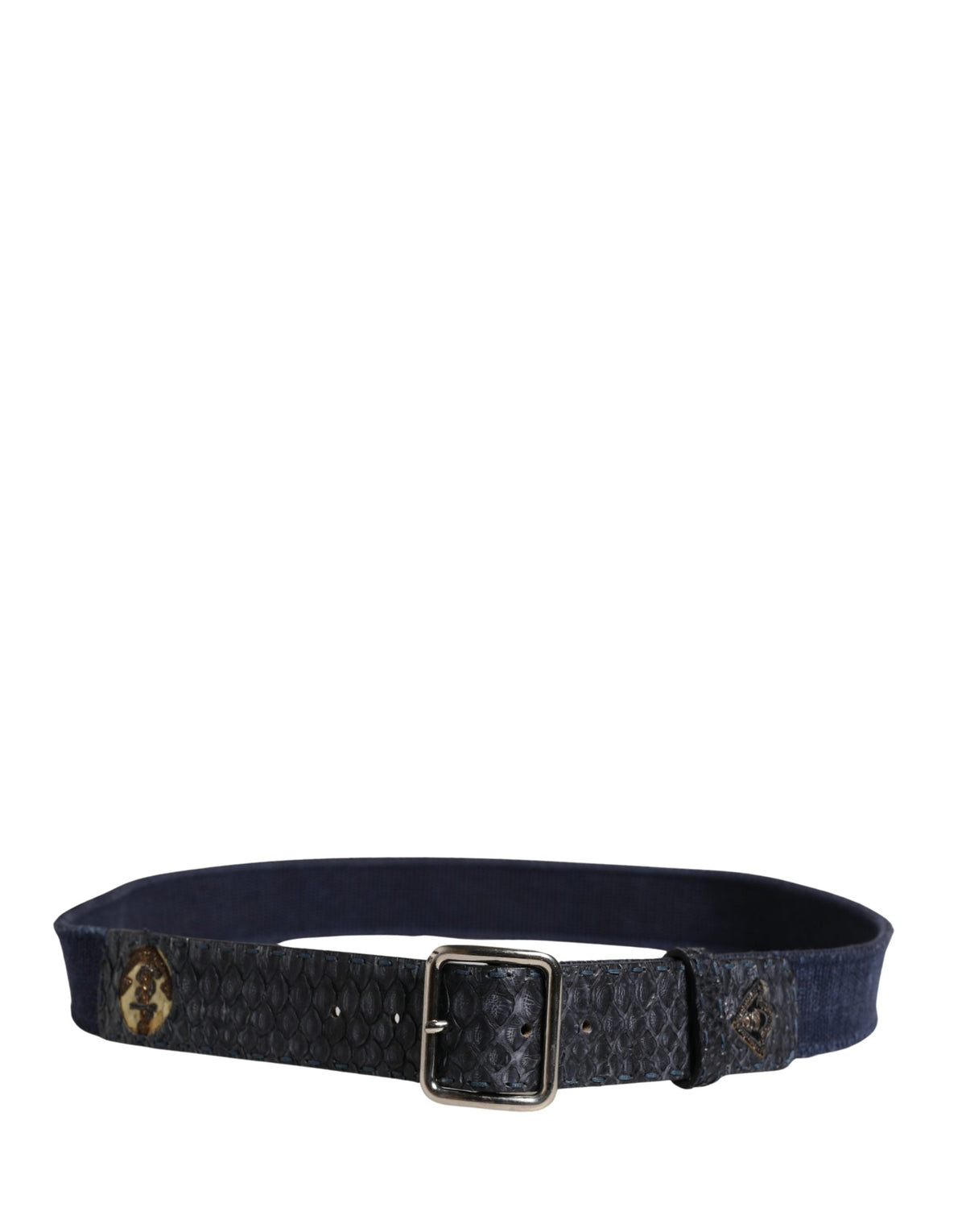 Ermanno Scervino Dark Blue Canvas Belt with Silver Buckle
