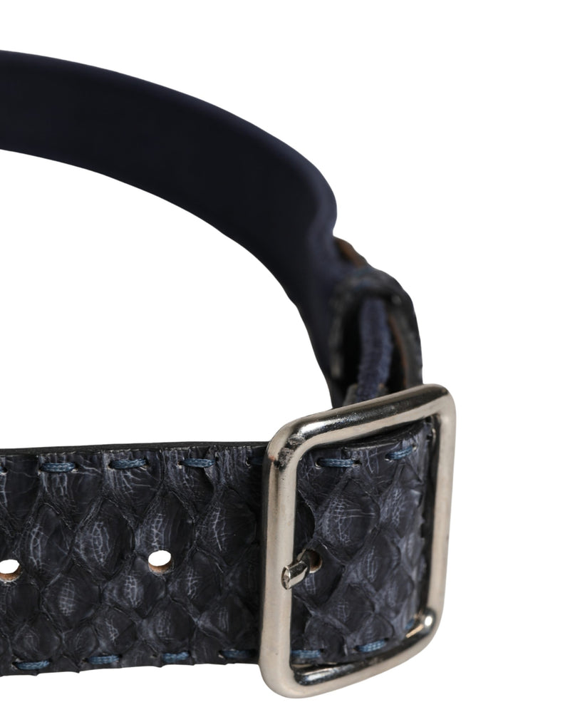 Ermanno Scervino Dark Blue Canvas Belt with Silver Buckle