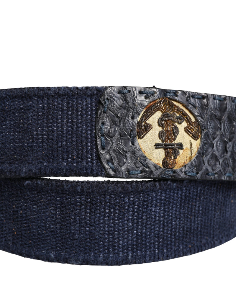 Ermanno Scervino Dark Blue Canvas Belt with Silver Buckle