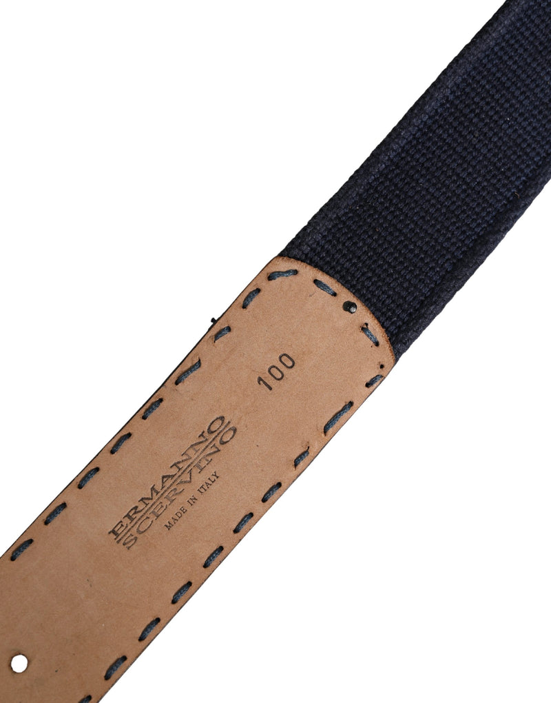 Ermanno Scervino Dark Blue Canvas Belt with Silver Buckle