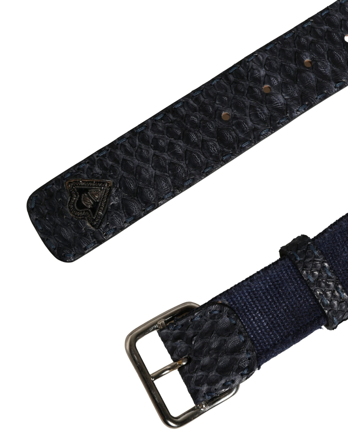 Ermanno Scervino Dark Blue Canvas Belt with Silver Buckle