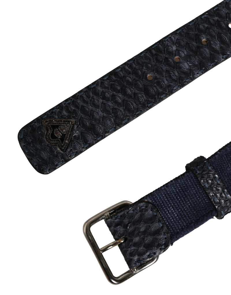 Ermanno Scervino Dark Blue Canvas Belt with Silver Buckle