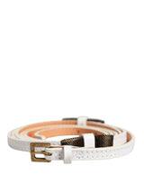 Ermanno Scervino White Leather Skinny Belt with Gold Buckle