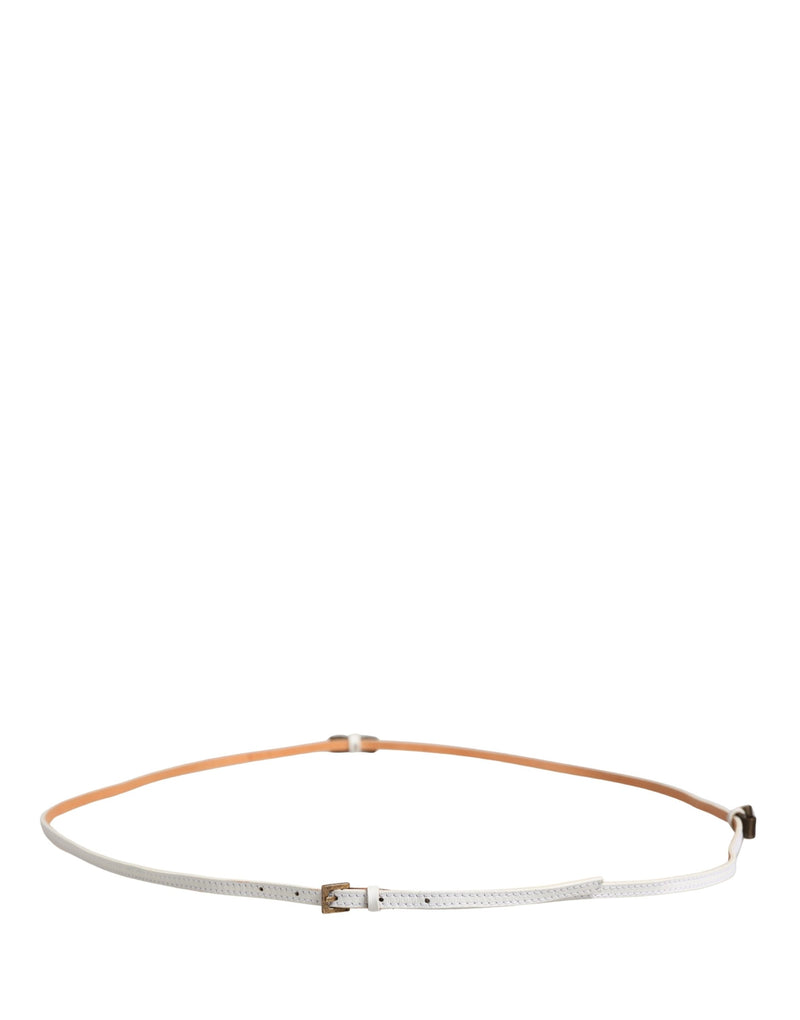 Ermanno Scervino White Leather Skinny Belt with Gold Buckle