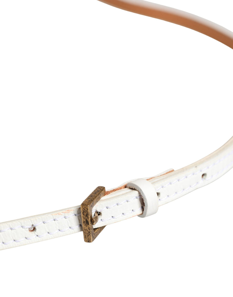 Ermanno Scervino White Leather Skinny Belt with Gold Buckle