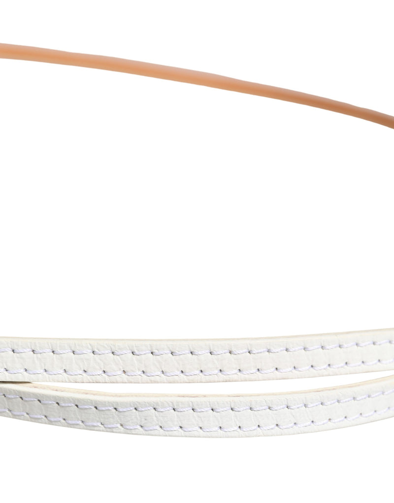 Ermanno Scervino White Leather Skinny Belt with Gold Buckle