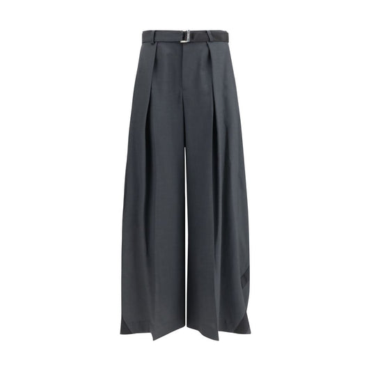 Sacai Gray Polyester Casual Pants for Women - Oversized Fit