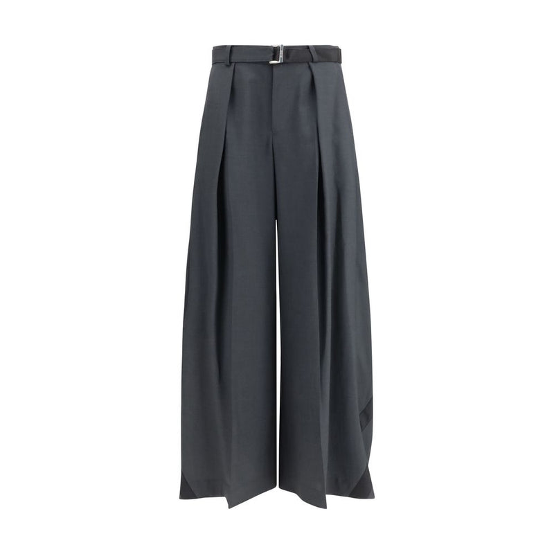 Sacai Gray Polyester Casual Pants for Women - Oversized Fit