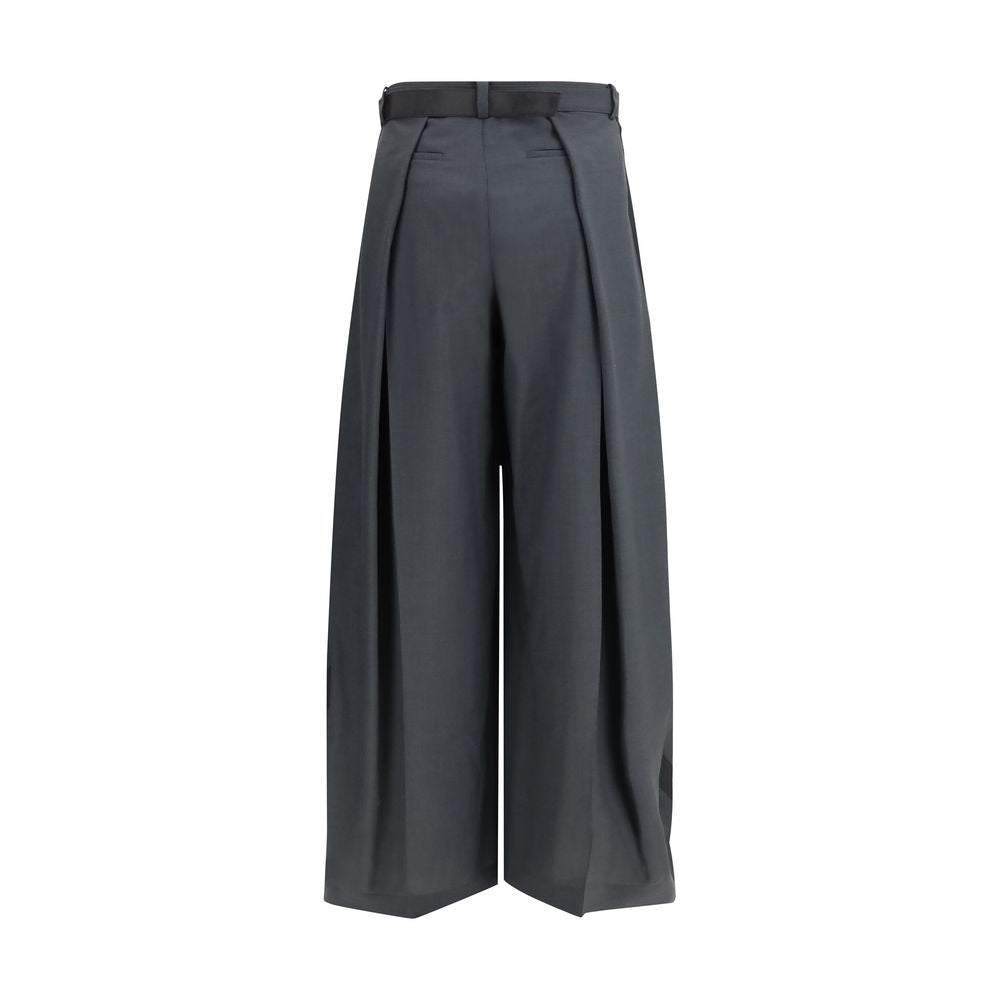 Sacai Gray Polyester Casual Pants for Women - Oversized Fit