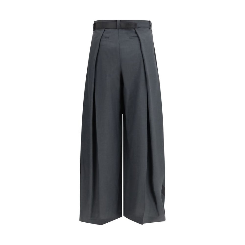 Sacai Gray Polyester Casual Pants for Women - Oversized Fit