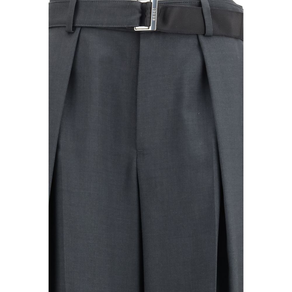 Sacai Gray Polyester Casual Pants for Women - Oversized Fit