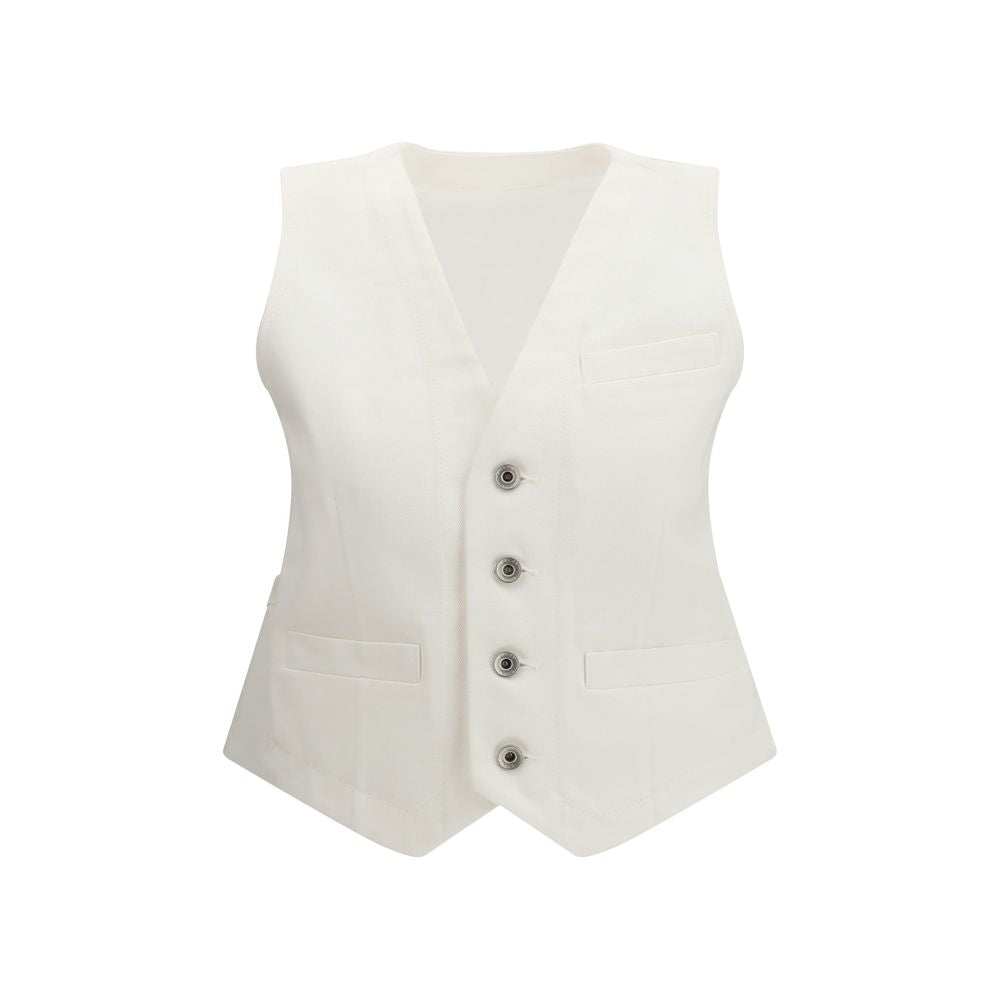 Sacai White Cotton Waistcoat with Chiffon Back - Elegant & Versatile