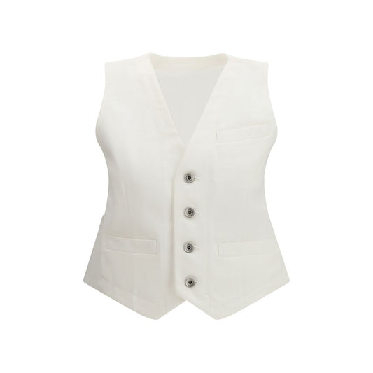 Sacai White Cotton Waistcoat with Chiffon Back - Elegant & Versatile