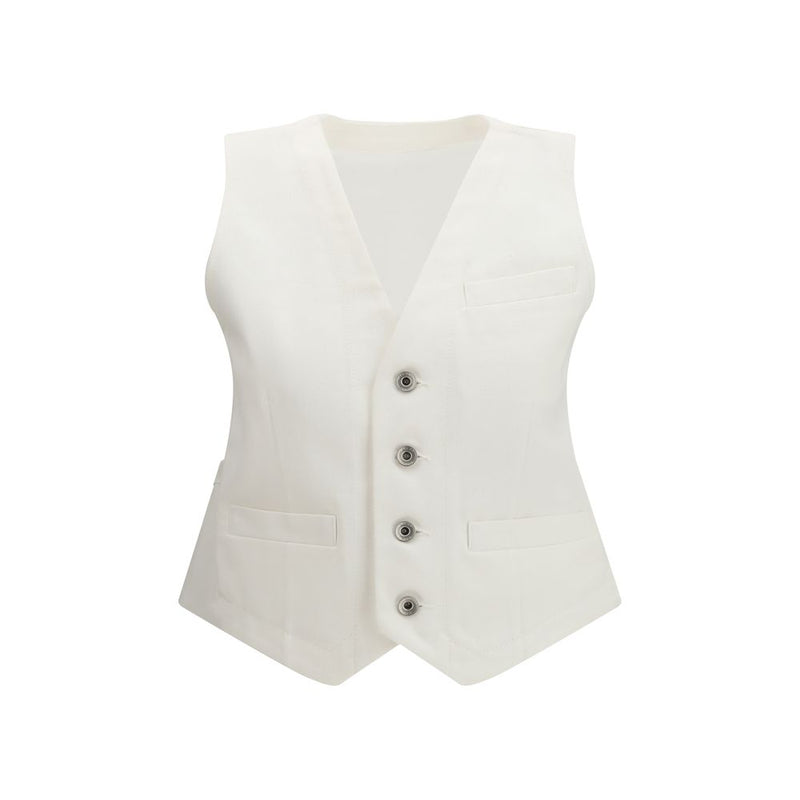 Sacai White Cotton Waistcoat with Chiffon Back for Women