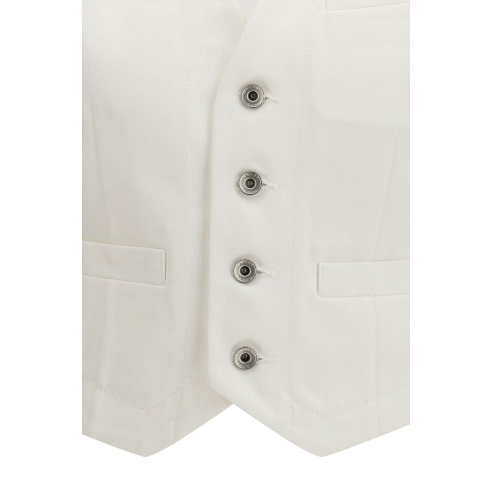 Sacai White Cotton Waistcoat with Chiffon Back - Elegant & Versatile