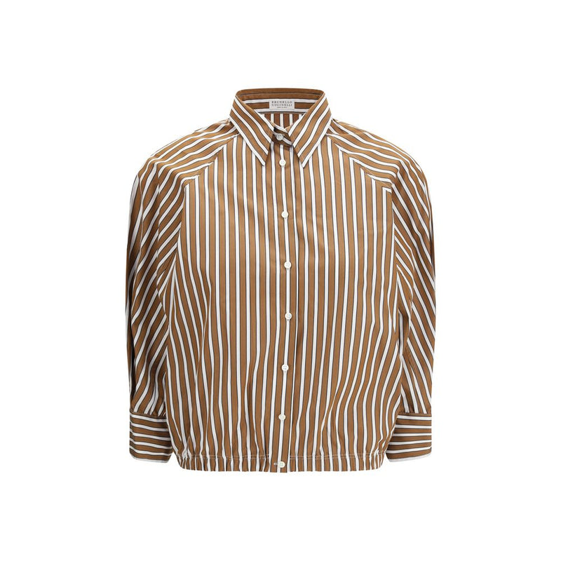 Brunello Cucinelli Brown Cotton Shirt with Balloon Sleeves