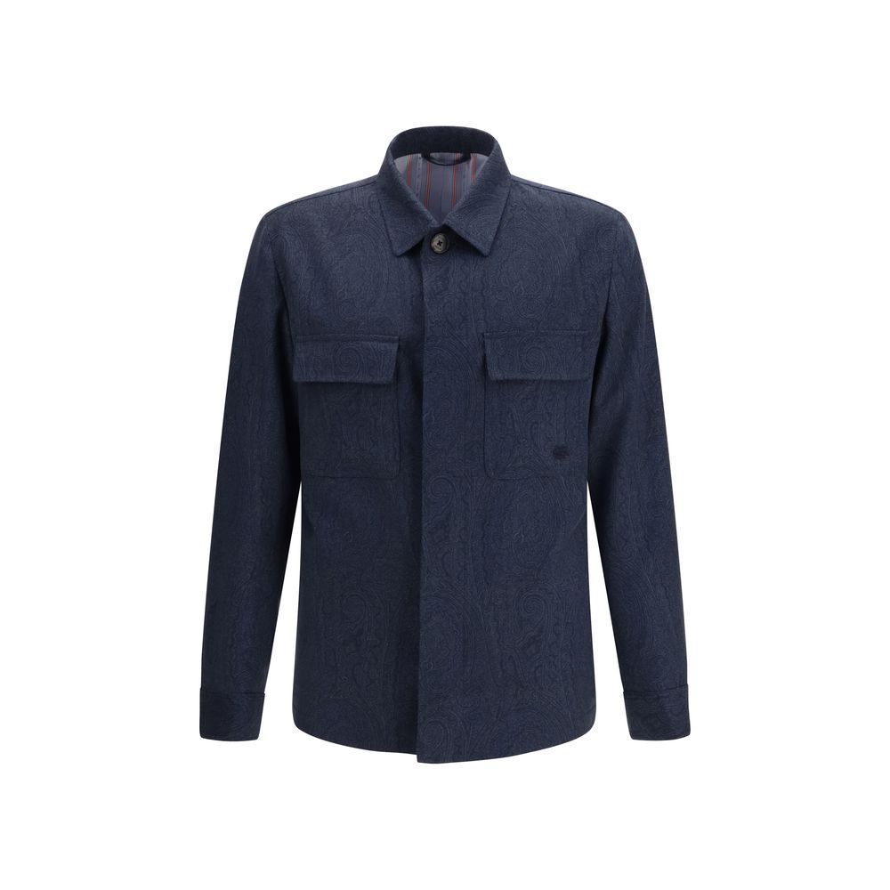 Etro Blue Wool Coat - Iconic Paisley Shacket for Men