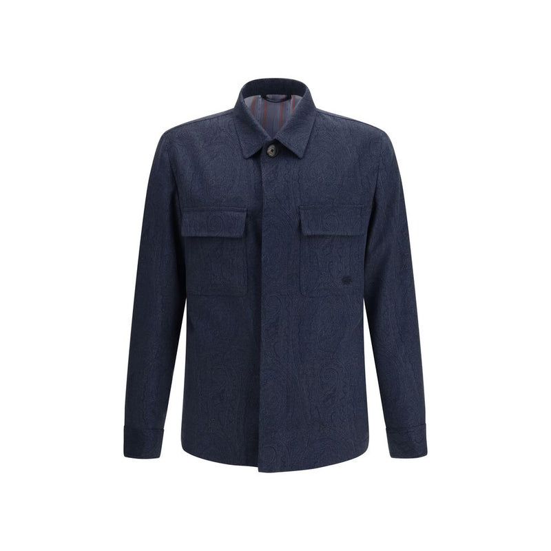 Etro Blue Wool Coat - Iconic Paisley Shacket for Men