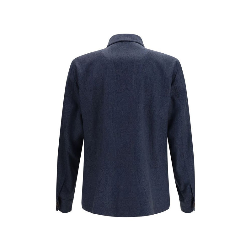 Etro Blue Wool Coat - Iconic Paisley Shacket for Men