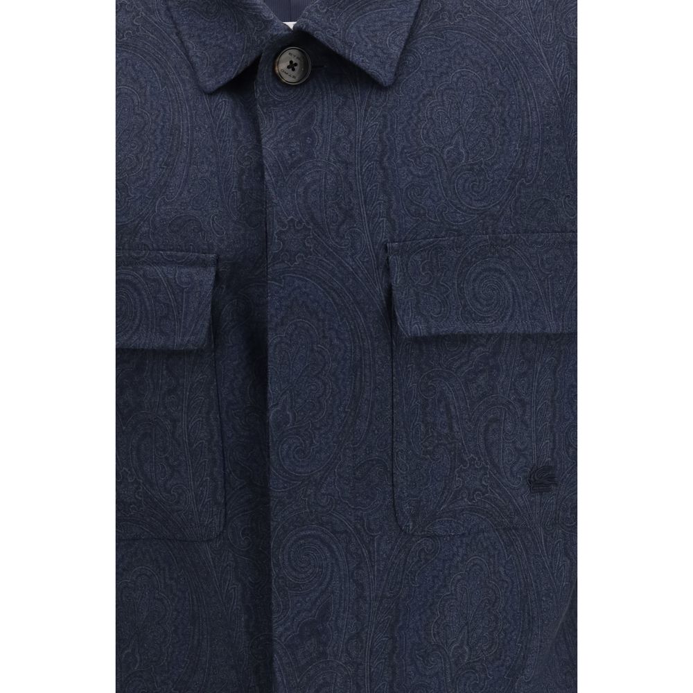 Etro Blue Wool Coat - Iconic Paisley Shacket for Men