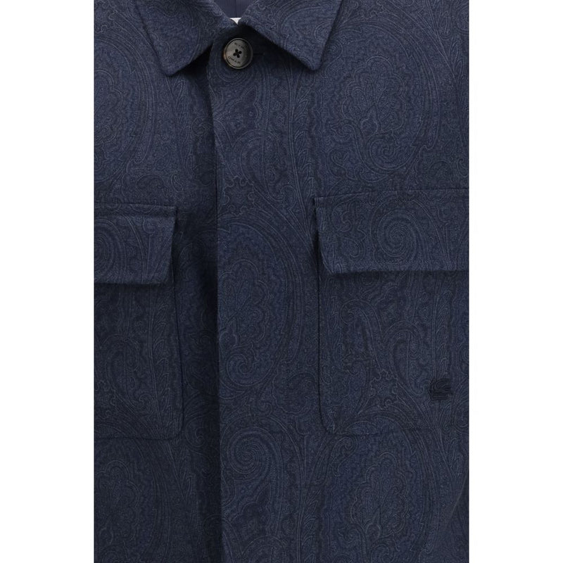 Etro Blue Wool Coat - Iconic Paisley Shacket for Men