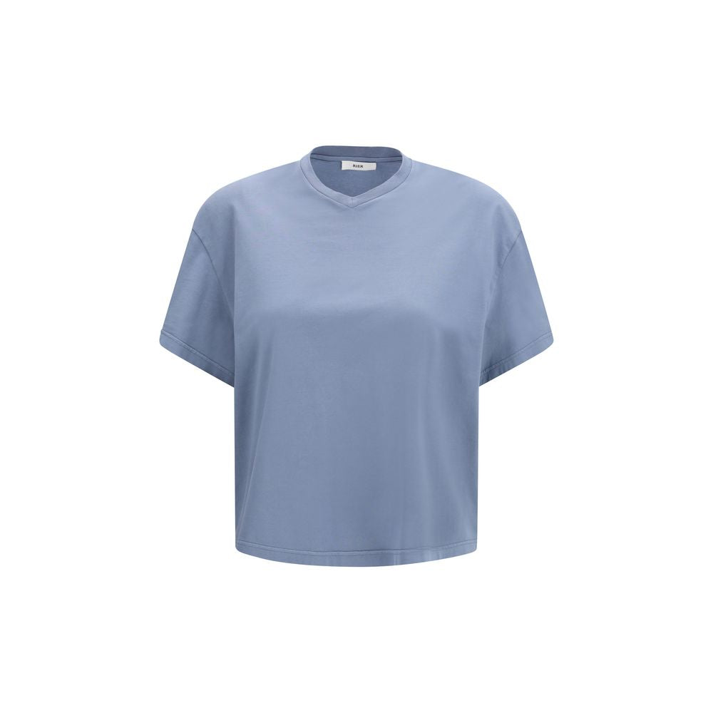 RIER Blue Cotton V-Neck T-Shirt for Women