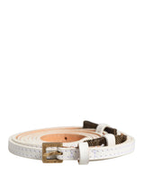 Ermanno Scervino White Leather Skinny Belt with Gold Metal Buckle