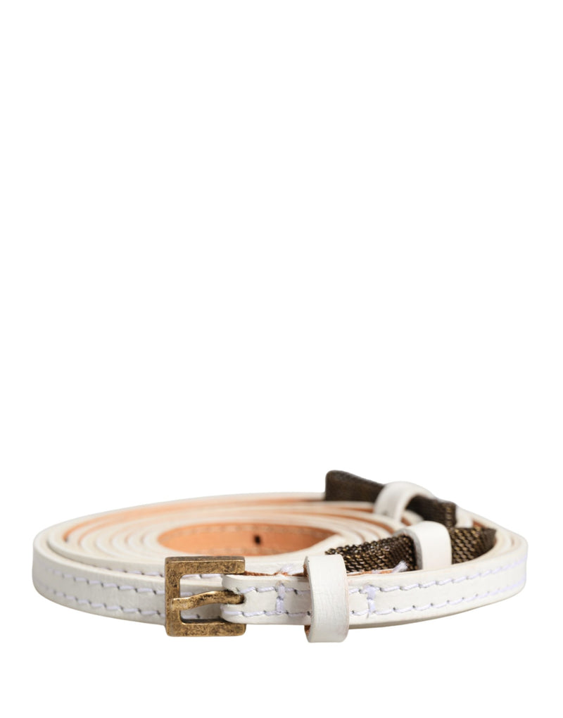 Ermanno Scervino White Leather Skinny Belt with Gold Metal Buckle