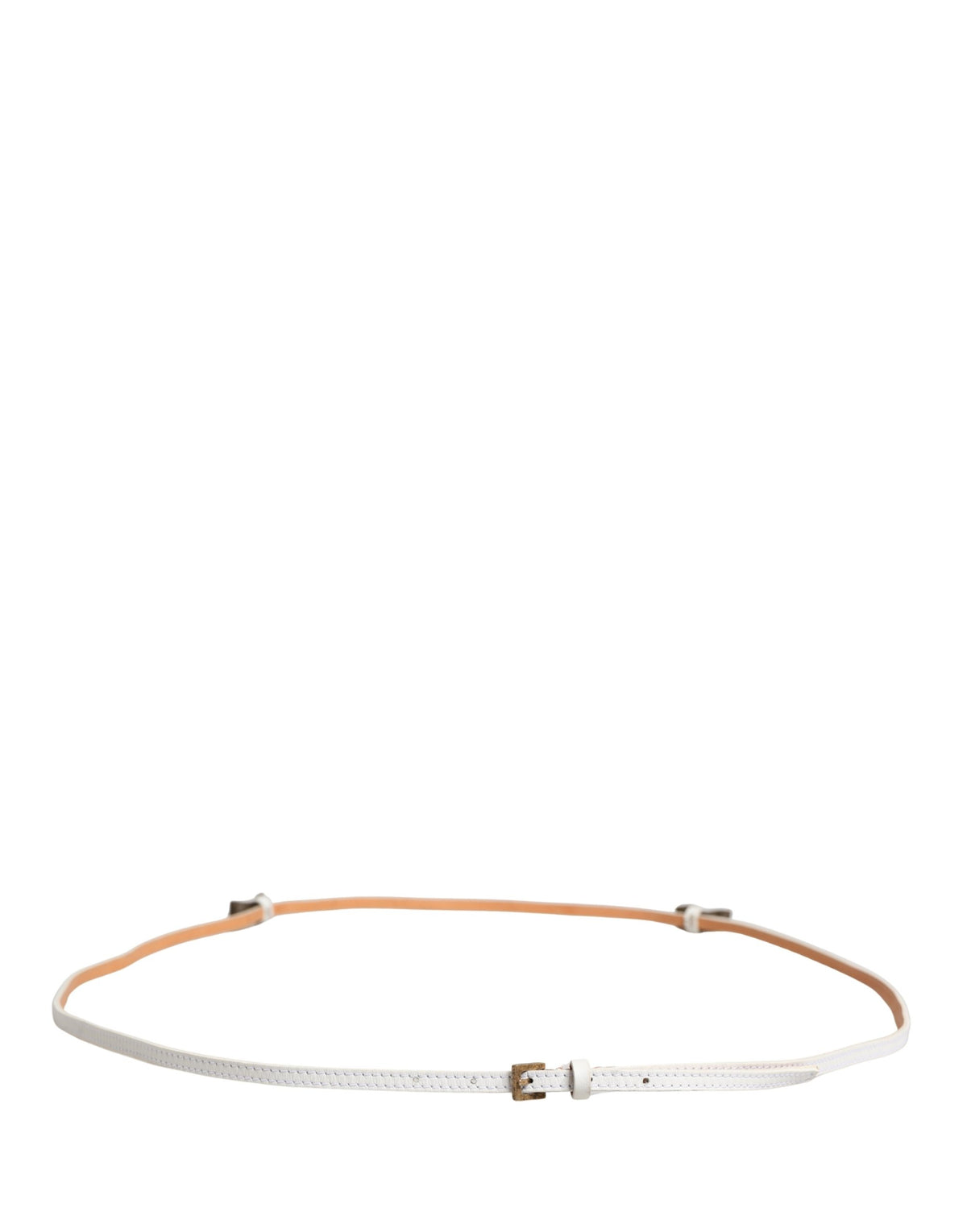 Ermanno Scervino White Leather Skinny Belt with Gold Metal Buckle