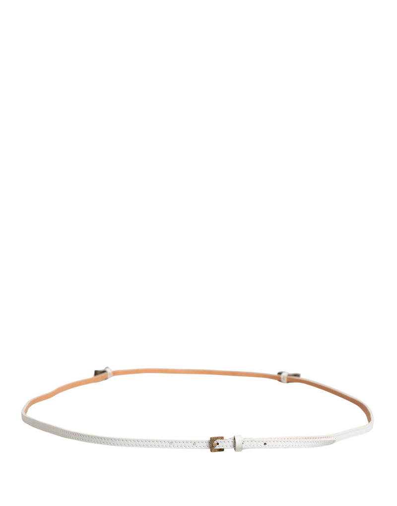 Ermanno Scervino White Leather Skinny Belt with Gold Metal Buckle