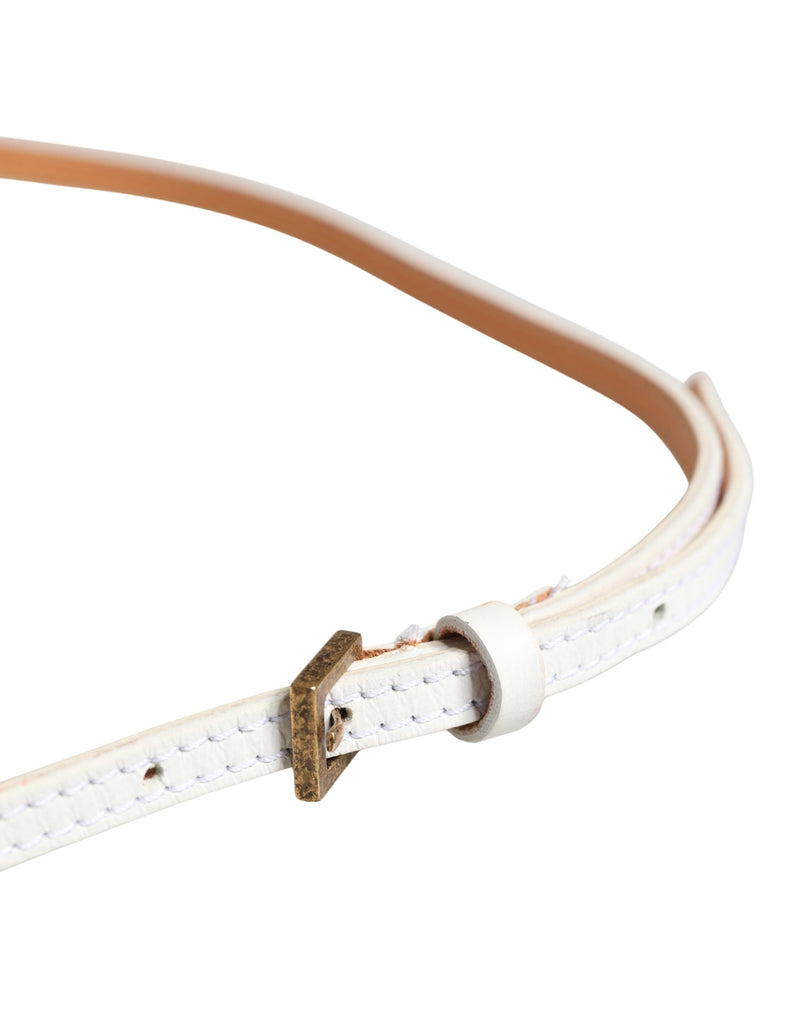 Ermanno Scervino White Leather Skinny Belt with Gold Metal Buckle