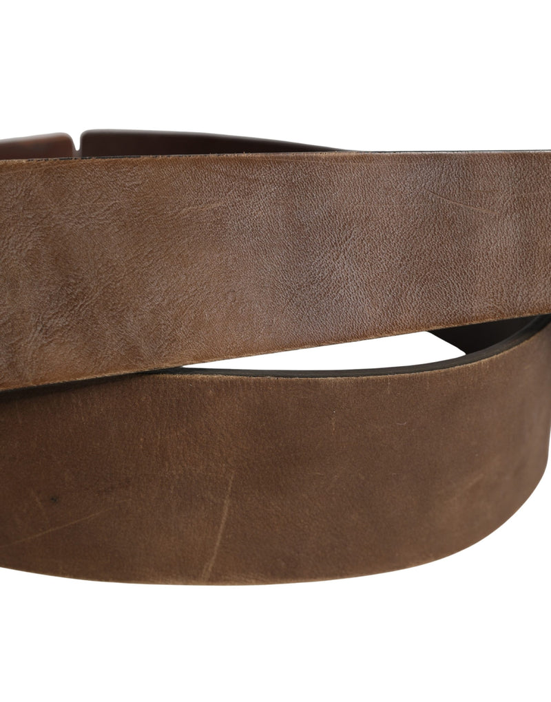 Ermanno Scervino Brown Leather Wide Gold Metal Buckle Belt
