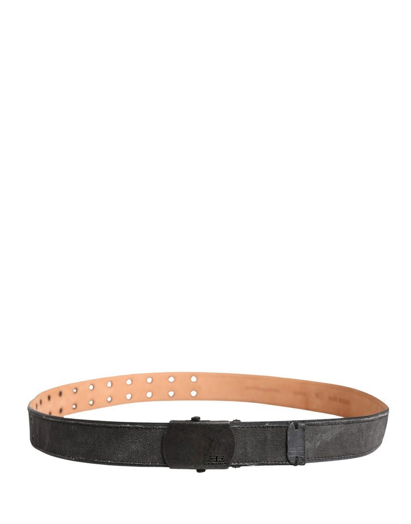 Ermanno Scervino Black Leather Cotton Logo Metal Buckle Belt