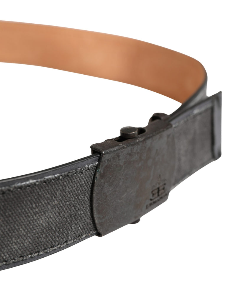 Ermanno Scervino Black Wool Cotton Logo Metal Buckle Belt
