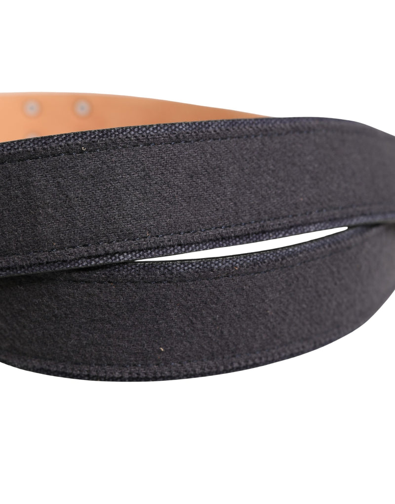 Ermanno Scervino Black Wool Cotton Logo Metal Buckle Belt