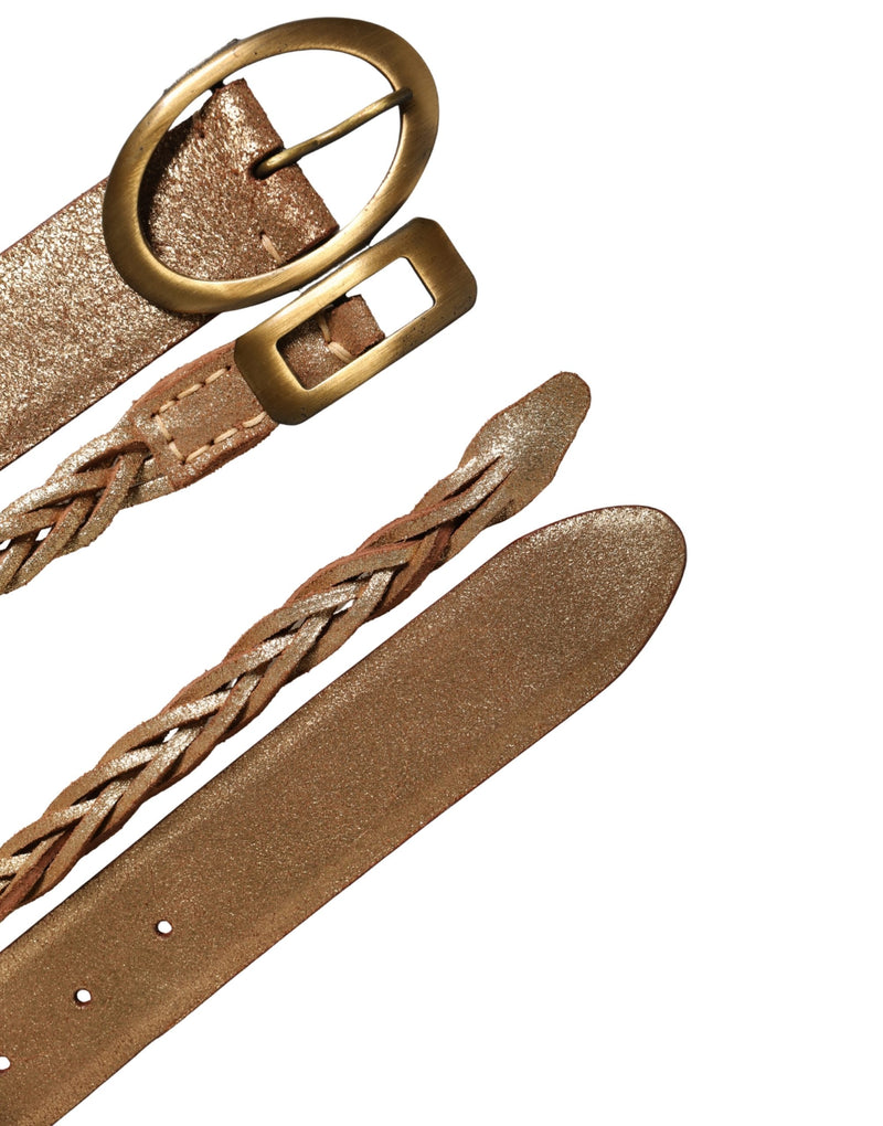 Ermanno Scervino Brown Leather Braided Metal Buckle Belt