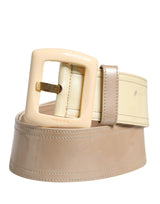 Prada Beige Leather Logo Wide Waist Belt with Square Buckle