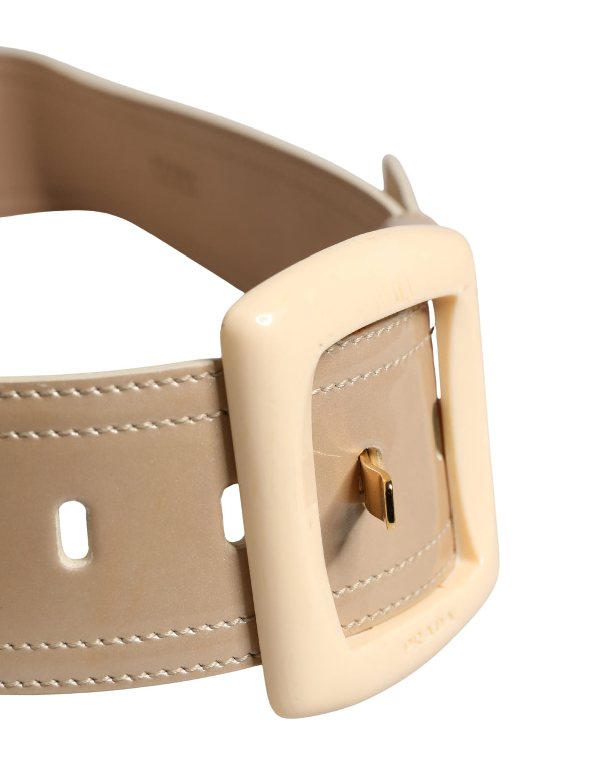Prada Beige Leather Logo Wide Waist Belt with Square Buckle